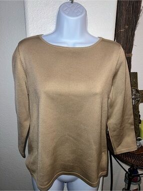 Ralph Lauren Silk Crewneck Knit Top - Beige